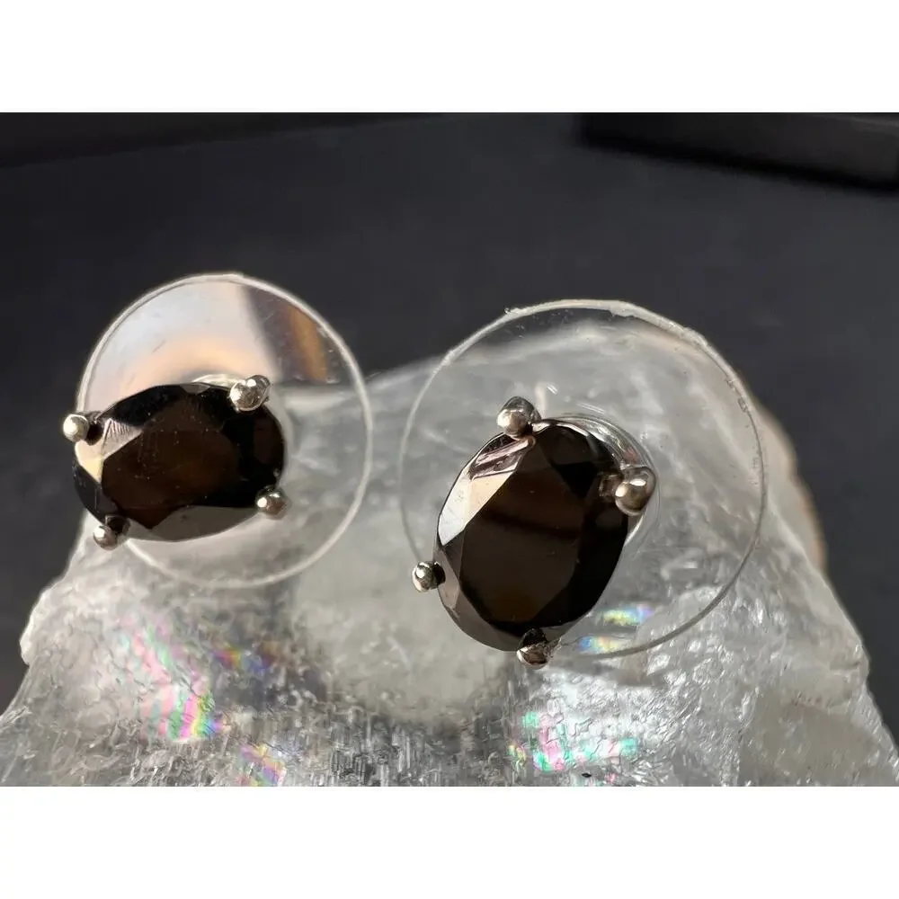 New Elite Shungite Rhodium Over Sterling Silver Oval Stud Earrings